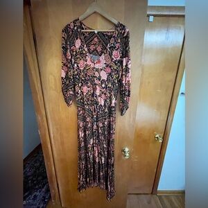 Spell Babushka Black and Pink Floral Long Sleeve Dress